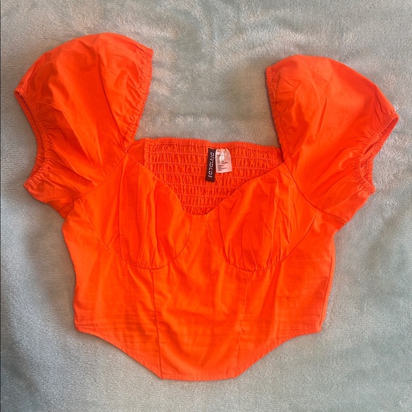H&M Tops - H&M Bold Orange Puff Sleeve Blouse